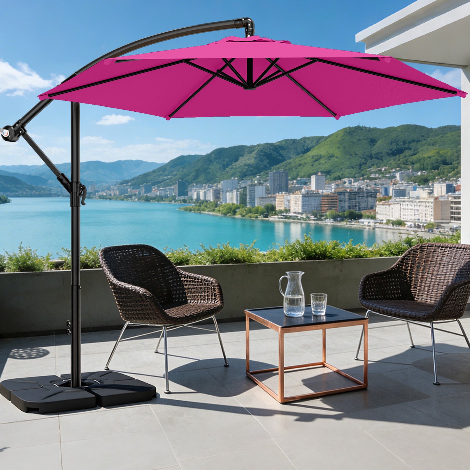 Easthome 10ft Offset Hanging Market Patio Umbrella for Backyard, Poolside, Lawn and Garden w/Easy Tilt Adjustment, Polyester Shade, 6 Ribs