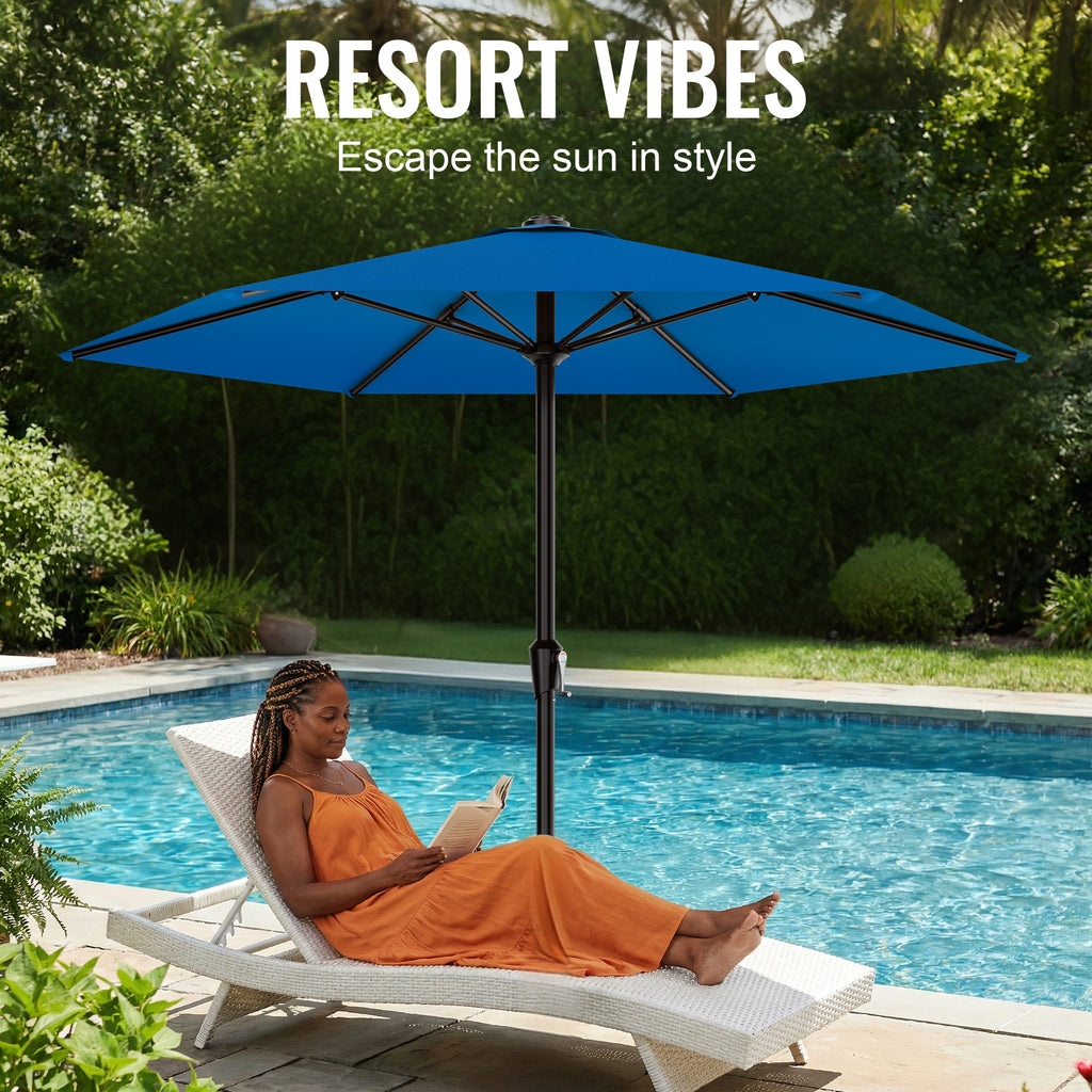 Easthome 9ft Patio Umbrella with Crank Lift System & 6 Sturdy Ribs Waterproof, Patio Table Umbrella Perfect for Poolside, Terrace, Beach and Outdoor Restaurant