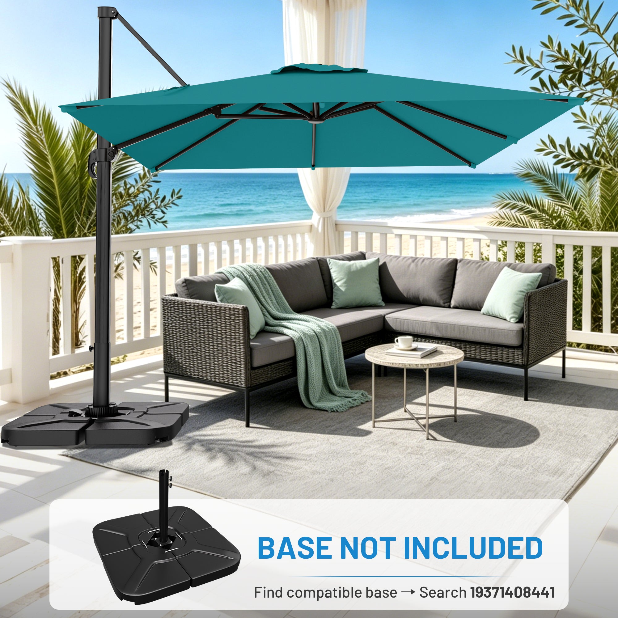 Easthome 10 × 10FT Square Cantilever Patio Umbrella, 360° Rotating Offset Umbrella with Crank, 8 ribs, Outdoor Hanging Roman Umbrella for Garden Deck Backyard